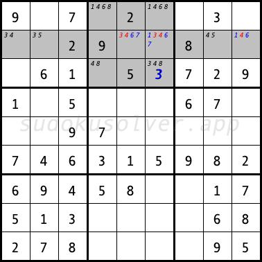 Hidden triples - Sudoku technique